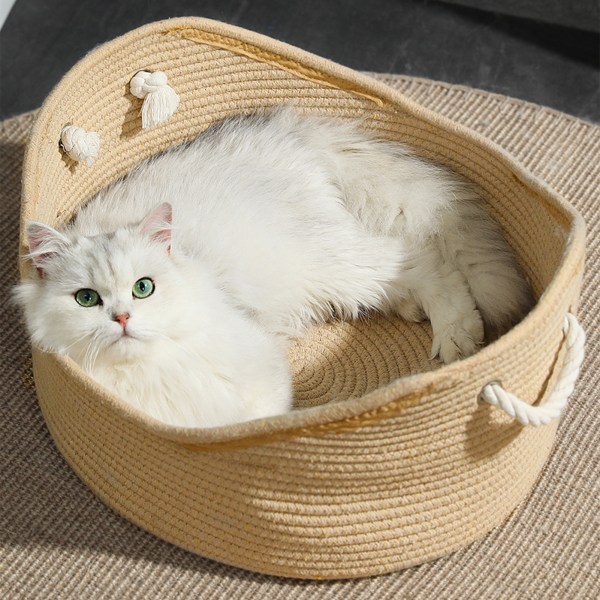 Cat Nest håndlaget flettet katteseng kurv korrugert skrapebrett Hus Komfortabelt hus for kjæledyr