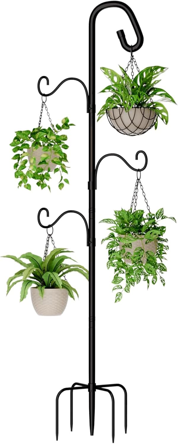 Udendørs Hyrdekrog 154 cm Fuglefoderbræt med 3 Justerbare Kroge til Planter