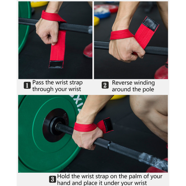 1 par løftehåndledsrem blød polyester fast anti-slip fitness styrketræning håndledsrem rød
