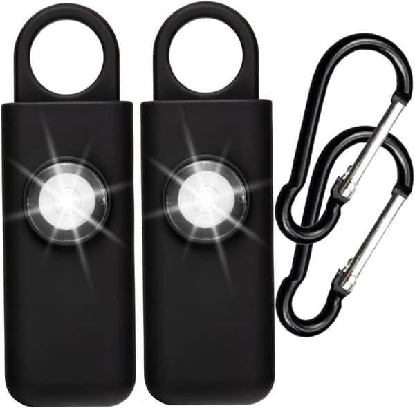 Personligt säkerhetslarm med SOS LED-blixtljusnyckelring för kvinnor, män, barn, resevänligt, 2-pack