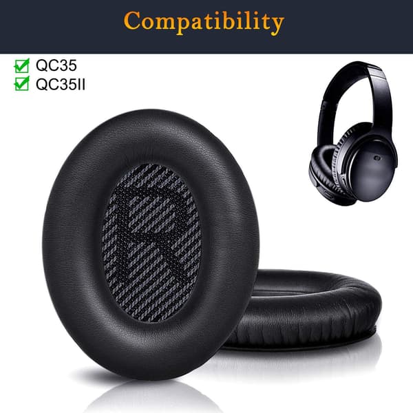 Professionelle erstatningsørepuder til Bose QC35 og QC35 II med blødere læder og støjisolering, sort