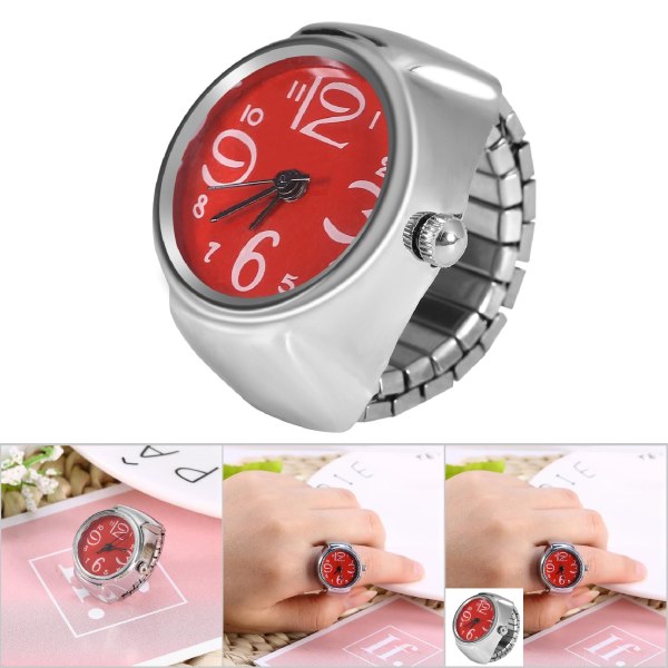 1Pc Fashionable Women Men Quartz Analog Round Finger Ring Love Watch (Red)