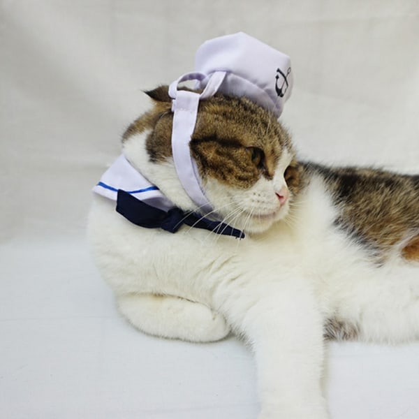 Husdjurssjömän Kostym Bomull Katt Justerbar Hatt och Kappa Set för Juldekoration