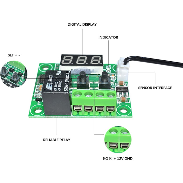 4 stk. digital termostatstyringstemperaturkontrolmodulkort 12V DC -50 til 110 grader Celsius