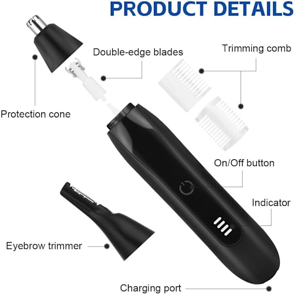 2-i-1 Nese- og øretrimmer IPX7 Vanntett USB-lader