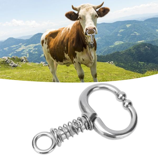 Kvegsnesering i rustfritt stål, kvegsneseklemme, oksekunese med fjær, nesering for gårdsbruk
