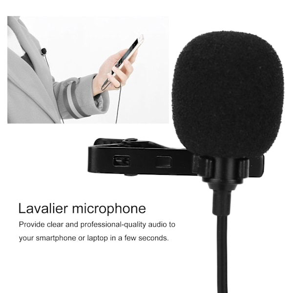Mini 3,5 mm Lavalier Clipon Mikrofon Live Broadcast Interview MIC til Mobiltelefon Computer(1,5 m )