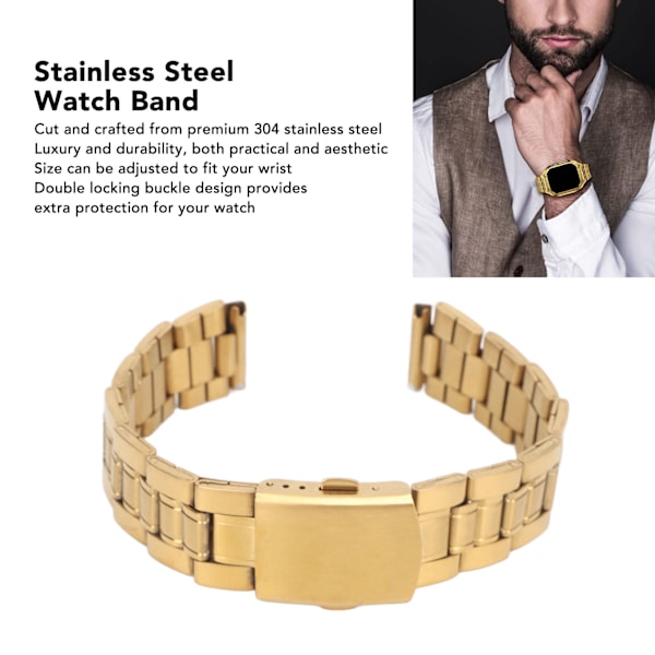 Rostfritt stål klockarmband Snabbkoppling Dubbellås Spänne Ersättning Metall Klockarmband Rem för Män Kvinnor Guld 22mm/0.9in
