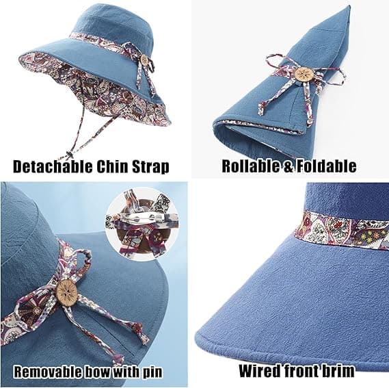 Dame Solhat UPF 50 Plus Sommer Sammenfoldelig Strand Vendbar Hat Udendørs Bred Skygge Kasket