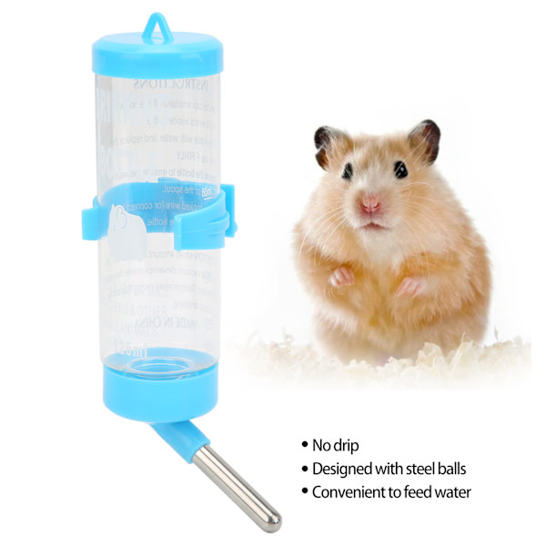 Hamster Vattenflaska Dispenser Automatisk Droppfri Hamster Dricksfontän för Smådjur Blå 125ML