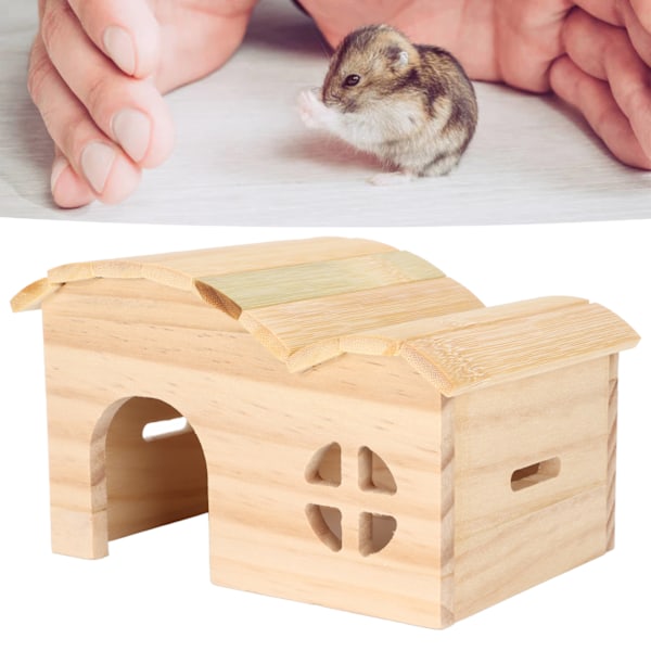 Hamster Trä Hus Bite Resistent Bottenlös Hamster Bambu Stuga för Hamstrar Gyllene Björnar Smådjur
