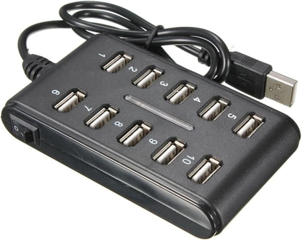 10-portars USB 2.0-hub, smal, höghastighets, multi-expansion, Plug and Play för PC Windows Mac Svart