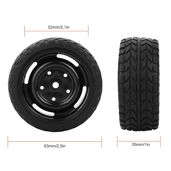 2 kpl 63 mm:n RC-kumiset pyörät 1/10 kauko-ohjattavaan kilpa-autoon, buggyyn ja kuorma-autoon