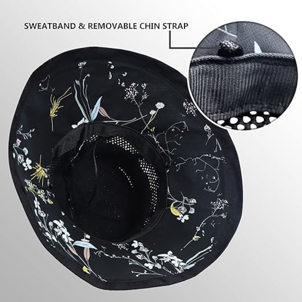 Sommer Mesh Solhatte til Kvinder UV Beskyttelse Bred Skygge Sammenfoldelig Strandhat Sort