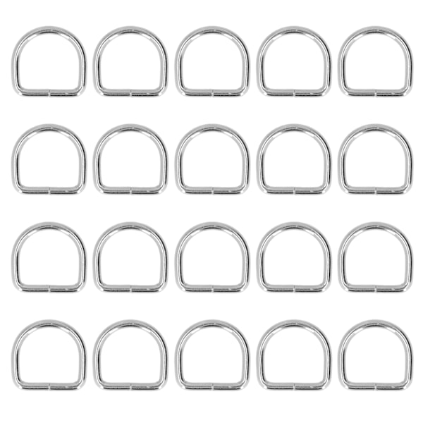 20 st metall D-ringar hållbara järn blekfri färg brett användningsområde utsökta D-ringar för DIY handväska ryggsäck silver 3x20x20mm