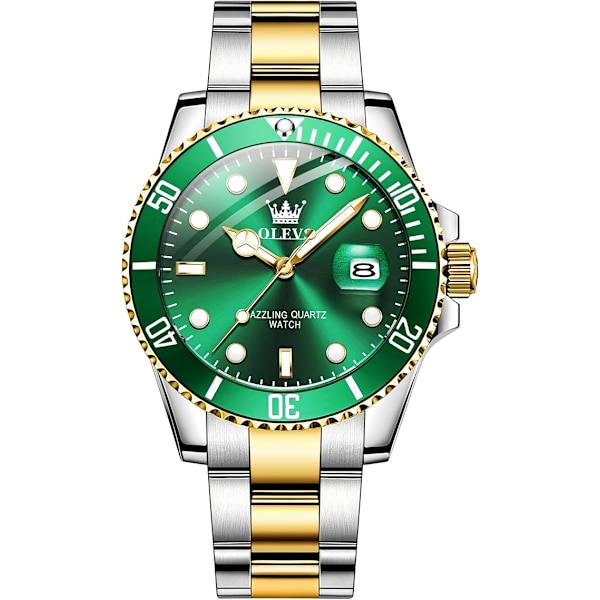 OLEVS Herreure Sort Green Dial/Gold Silver Band