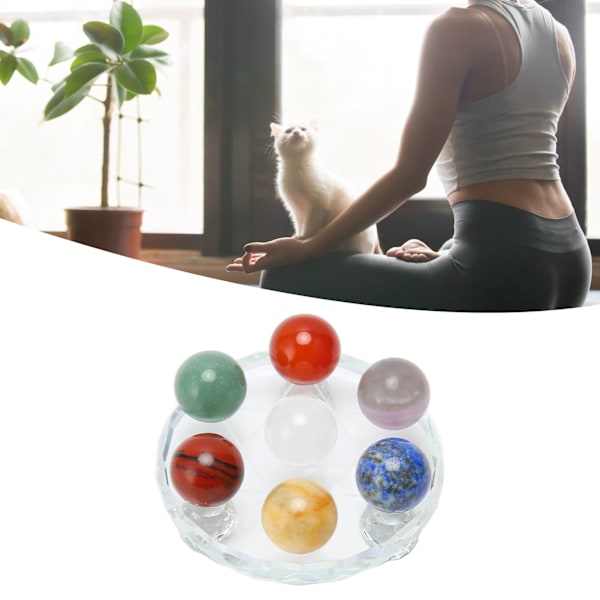 7 Chakra Stones Set Purify Negative Energy Round Healing Stones with Charging Plate for Beginners Professionals