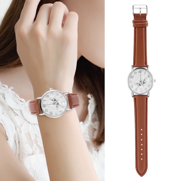 Moderne PU læderrem kvartsur dame analog armbåndsure kaffe