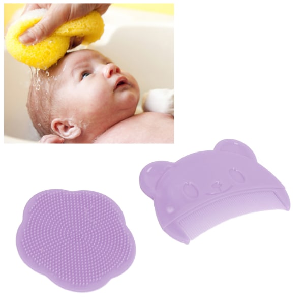 2 STK Baby hodebunnsbørstesett Myk sensorisk silikon badebørste Komfortabel nyfødte hodebunnsbadeverktøy Lilla