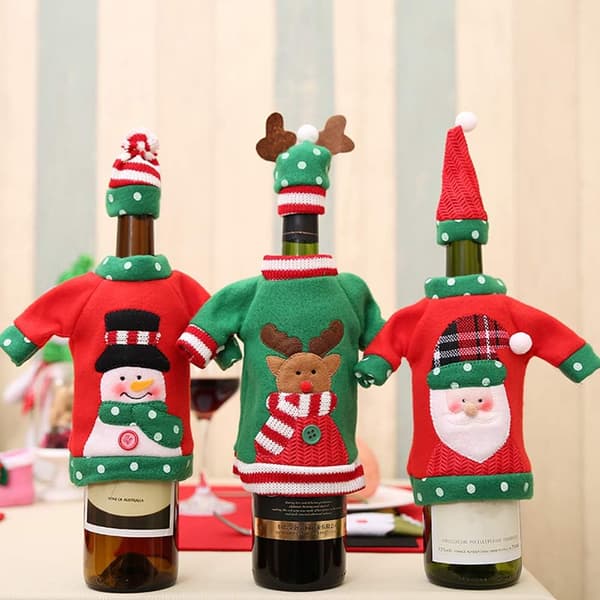 Julvinflaskskydd 3 st rödvinsflaskskyddspåsar Juldekoration Festmiddagsbordsdekor Jul