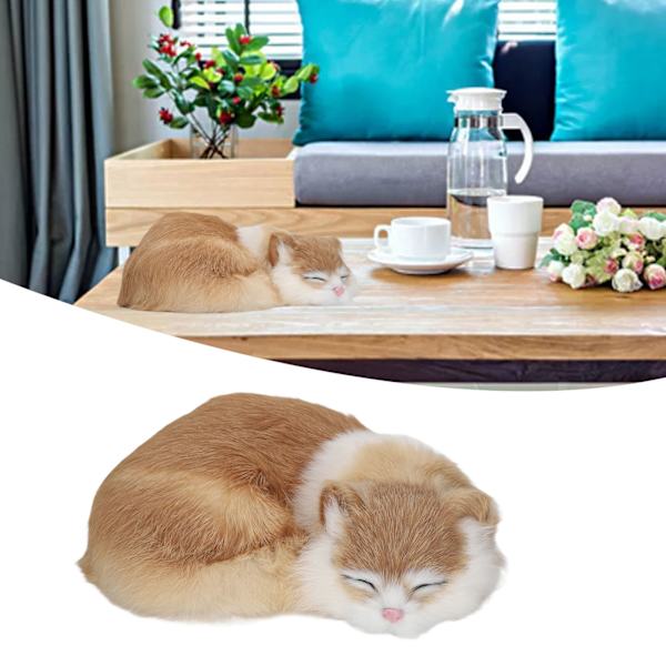 Pels sovende kat figur realistisk simulation fluffy dekorative plys sovende kat model til hjemmekontor