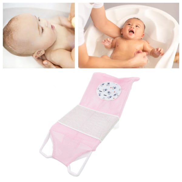 Baby Mesh Bath Cushion Pad Cute Cartoon Safe Ergonomic Newborn Bathtub Support Net Mat for Home Pink