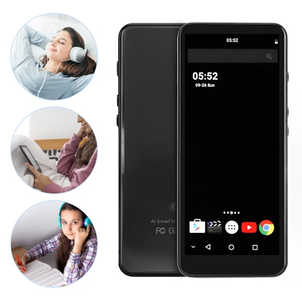 MP4-soitin, kannettava, 5,0 tuuman HD-kosketusnäyttö, Bluetooth, WiFi-musiikkisoitin urheiluun ja juoksuun, musta