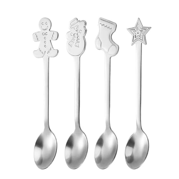 Rostfria skedar Set Kaffe Dessert Teskedar Jul Metallskedar Set 4 Delar med Utsökt presentförpackning