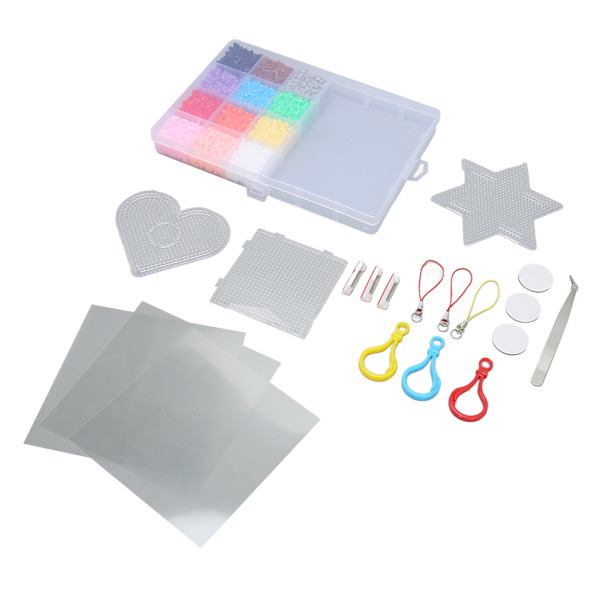 Barn smältpärlor kit 2,6 mm 12 färger kvadrat hjärta hexagonala transparenta plattor DIY pärlor hantverk leksak