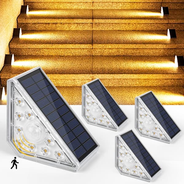 Solar trappelys 300LM LED utendørs trappebelysning med bevegelsessensor IP67 4 stk
