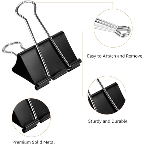 Amazon Binder Papirclips 48 Styk 4 Pakker à 12 Store Sorte