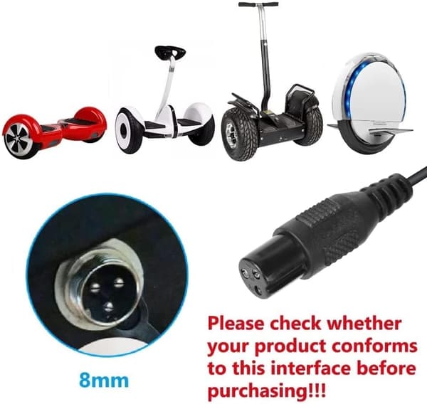 42V 2A Elscooterladdare 3-stift för Hoverboard Självbalanserande Scooter Drifting Board Enhjuling Elcykel