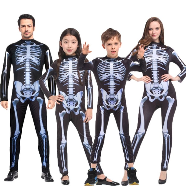 110‑180CM 3D beintrykk jumpsuit romper med hodeplagg skummel lik kostyme Halloween skjelett cosplay kostyme dress for barn og voksne