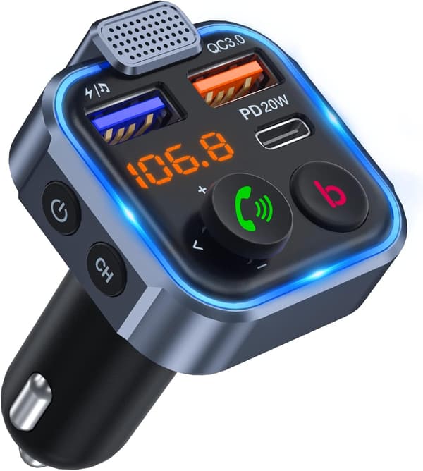 Trådløs Bluetooth 5.0 FM-sender med Type C PD 20W og QC3.0 hurtiglading for bil