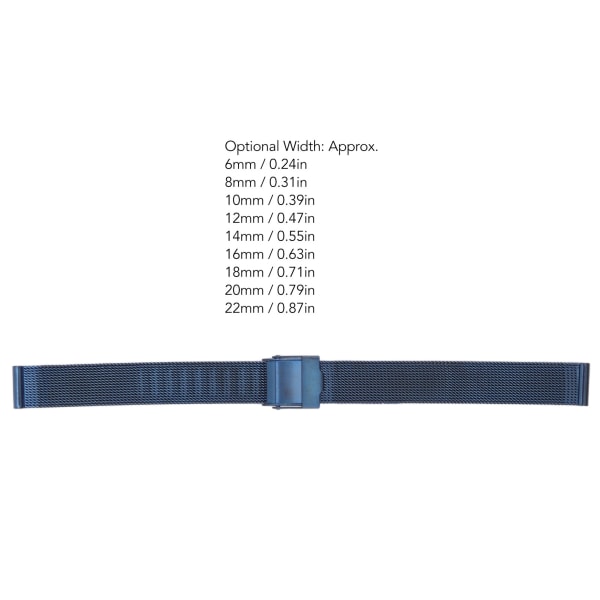 Mesh vävd armband i rostfritt stål, flexibelt ersättningsarmband för klocka, tillbehör för män och kvinnor, blå, 0,79 tum