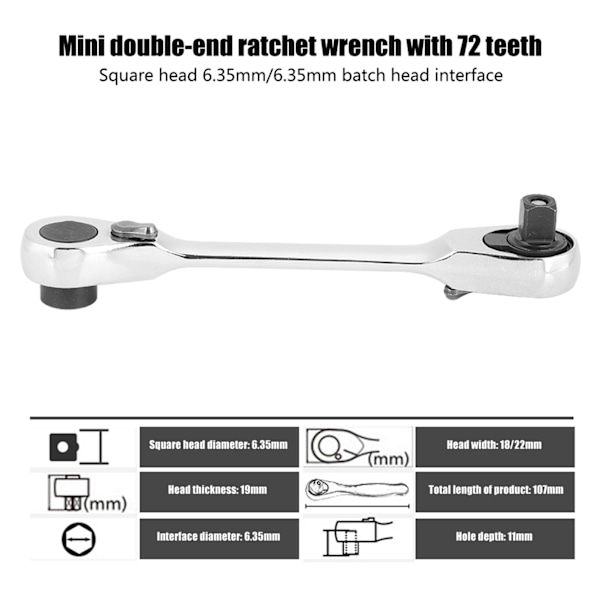 1/4\" Mini Ratchet Socket Skrutrekker Hex Momentnøkkel (107mm)