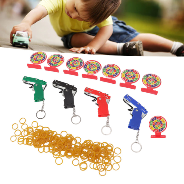4 stk. Gummibånds-leketøy for barn, bærbar, sammenleggbar, mini gummibånds-metallskyter med mål