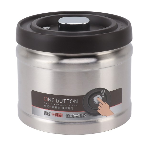 Vakuumförseglad kaffebehållare 304 rostfritt stål presstyp Lufttät matförvaringsbehållare för kaffebönor tenötter 1600 ml rostfritt stål