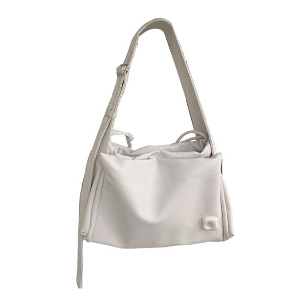 Women Wide Strap PU Shoulder Bag Soft Large Internal Capacity Pink Underarm Bag for Girls White Free Size