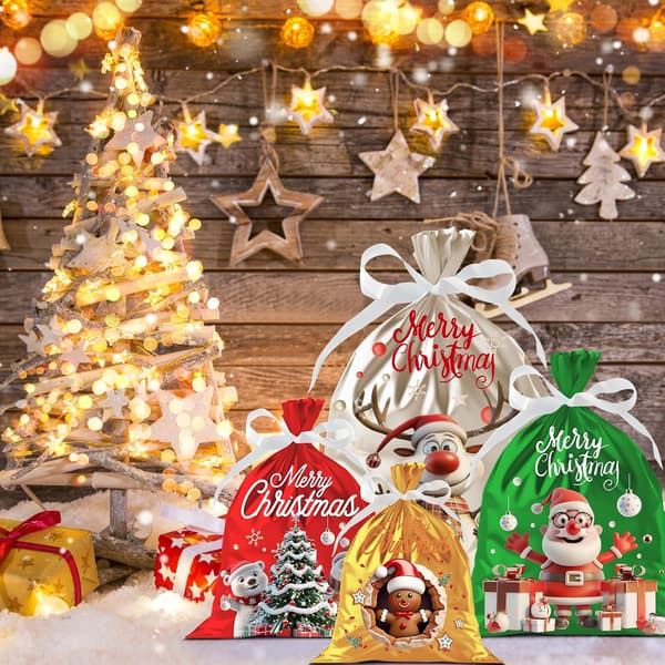 4 st julpåsar, julklappspåsar i multipack, små, medelstora, stora och extra stora julklappspåsar för presenter jul