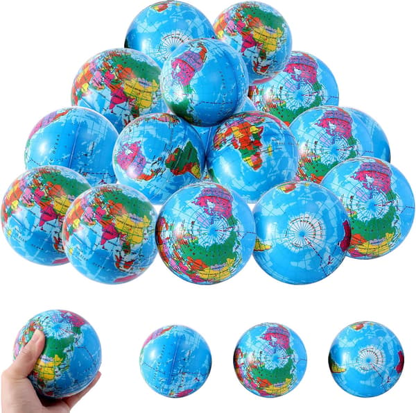 10 Anti-stressbolde 5 cm Mini Globus Stressbold Globus til børn og voksne