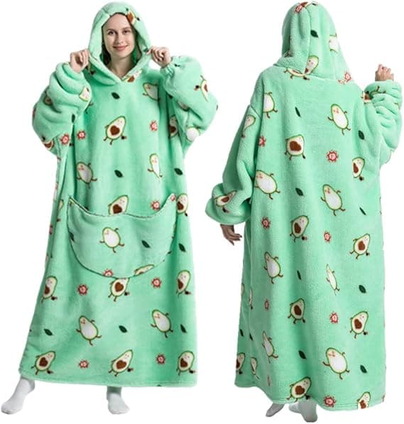 Dame Vinter Super Varm Oversized Lang Stilfuld Sherpa Tæppe Pullover Hættetrøje Bærbar TV Tæppe med To Lommer