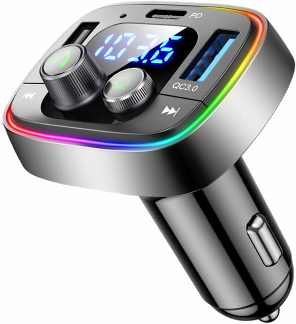 Langaton Bluetooth FM-radiolähetin autoadapteri QC3.0 Type C PD -laturilla ja 7 värin LED-valolla