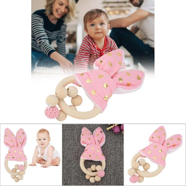 Håndlavede farverige træperler med kaninøreform hængende dekoration til baby pink