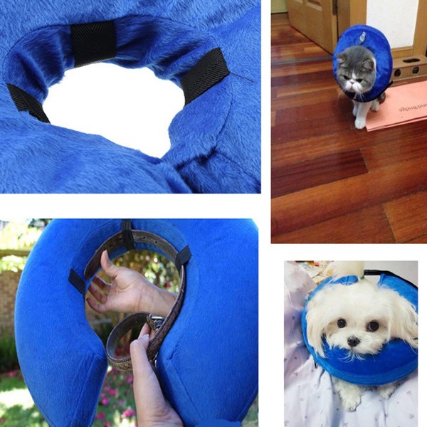 Oppblåsbart hundekjeglehalsbånd Myk Komfortabel Justerbar Beskyttende Oppblåsbar Hundehalsbånd for hundehund Katt Blå