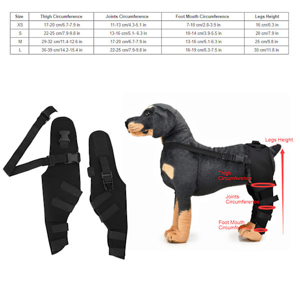 Justerbart knästöd för hundar, bakbensskydd, benstöd för hundar, bakbensåterhämtning (Protège jambes arrière HJ25  Noir L)