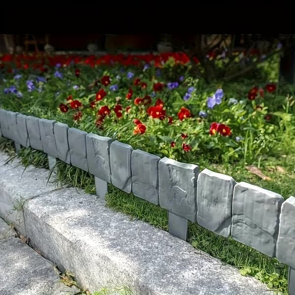 10 stk. grå stein-effekt plast hagekant gjerde blomsterbed ramme hage gårdsplass dekorasjon gjerde