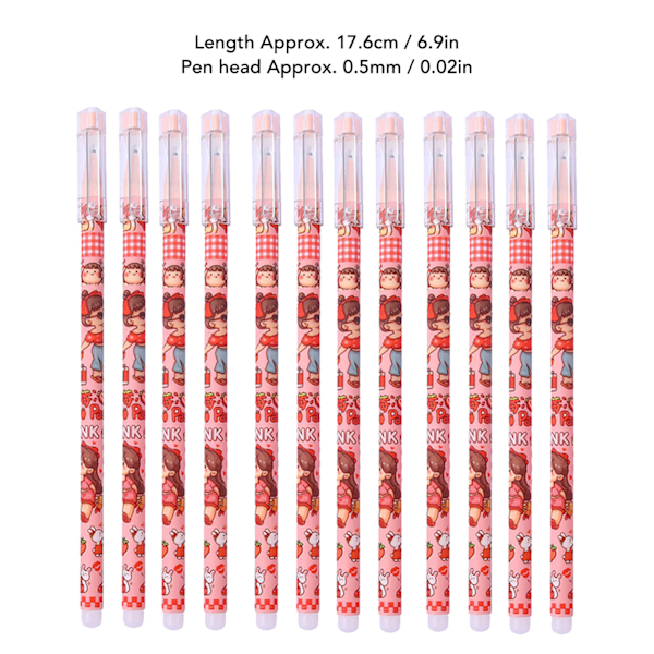 12Pcs Erasable Pen Cute Girl Cartoon Pattern Smoothly Writing Gel Pens with Ball Protective Cover Blue 0.5mm