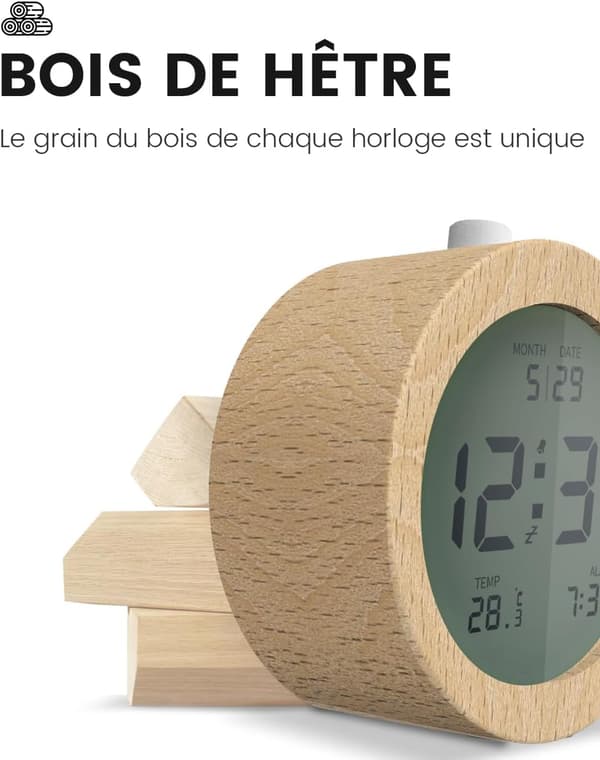 Digital väckarklocka i trä LCD digital klocka med datum temperatur snooze bakgrundsbelysning