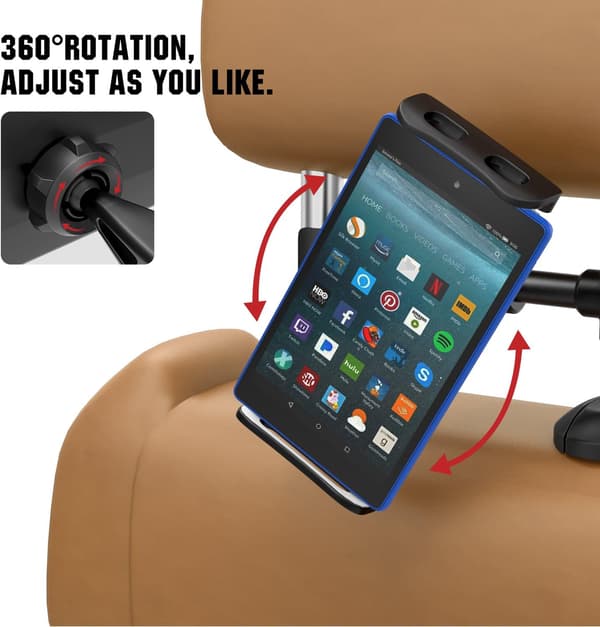 Justerbar Nakkestøtte Bilmontering Tablet Holder til 4-12,9 Tommer Enheder iPhone iPad Galaxy Sort